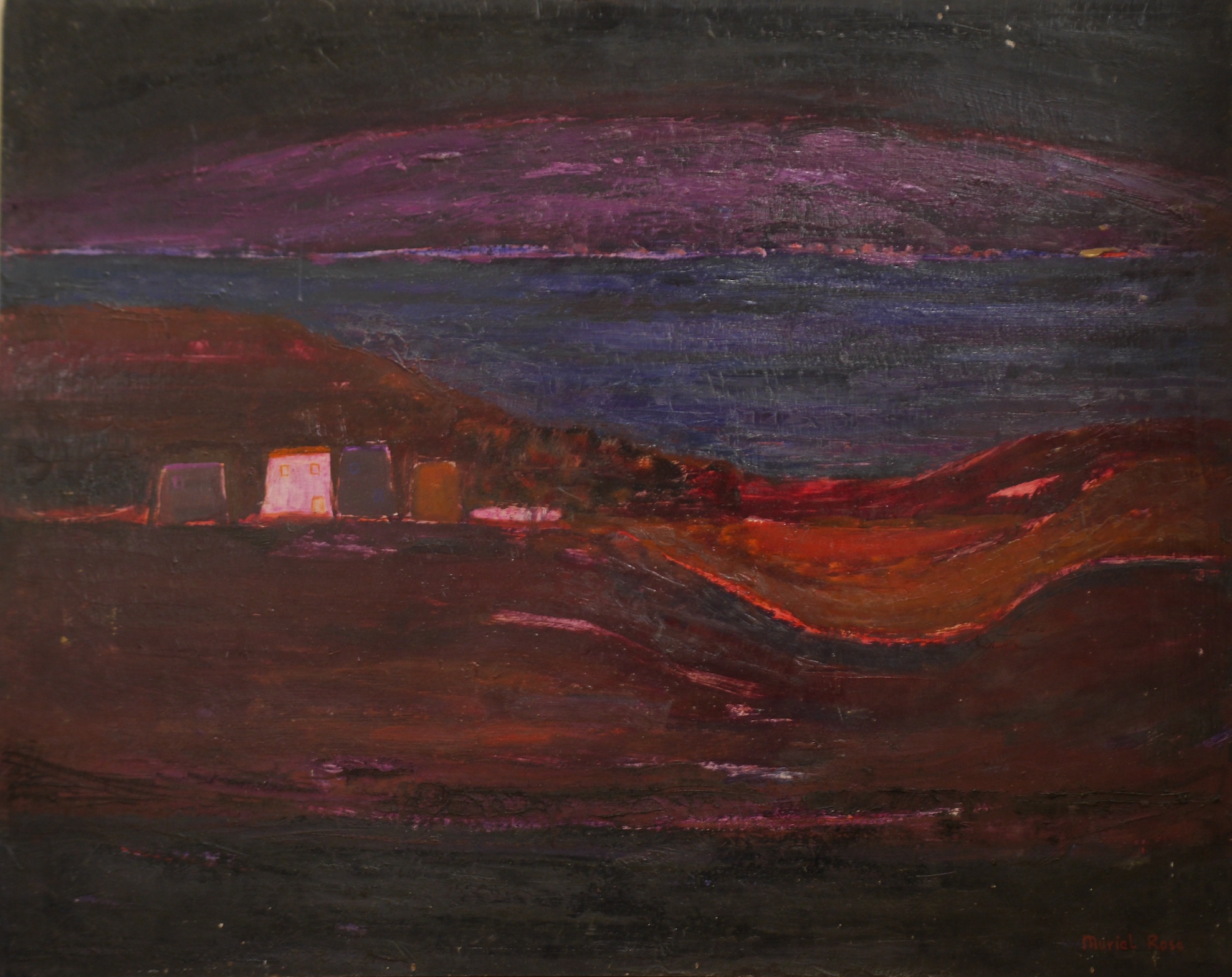 Muriel Rose, RBA, ROI (1923-2012), oil on board, Abstract landscape, 60 x 75cm, signed and unframed. Condition - fair